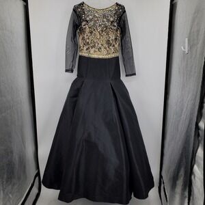 Mac Duggal Black Embellished Lace Illusion Ball Gown Prom Dress Size 10 Formal